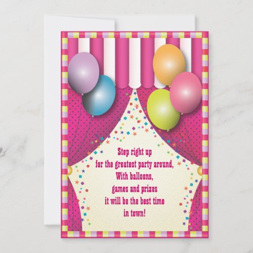 Circus Tent Carnival Girls Birthday Party Announcement