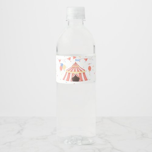 Circus Tent Carnival Watercolor Birthday Water Bottle Label
