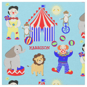 Circus Tent Cartoon Clowns & Animals Personalized Fabric