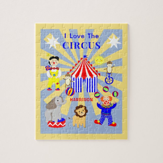 Circus Tent Cartoon Clowns & Animals Personalized Jigsaw Puzzle (Vertical)