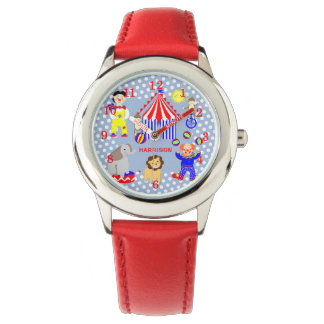 Circus Tent Cartoon Clowns & Animals Personalized Watch