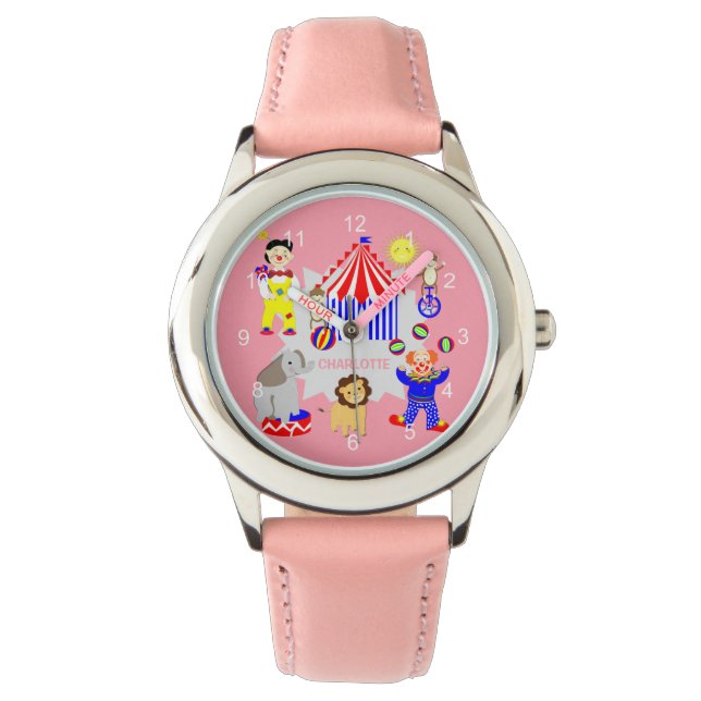 Circus Tent Cartoon Clowns & Animals Personalized  Watch (Front)