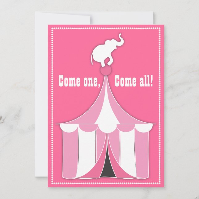 Circus Tent & Elephant Girl's Birthday Party Invitation (Front)
