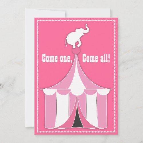 Circus Tent &amp; Elephant Girl's Birthday Party Custom Invite