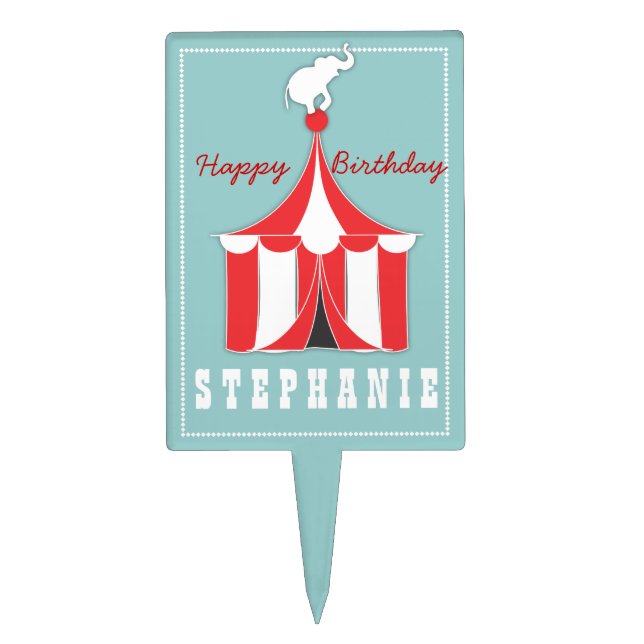 Circus Tent & Elephant Kids Birthday Cake Topper (Front)