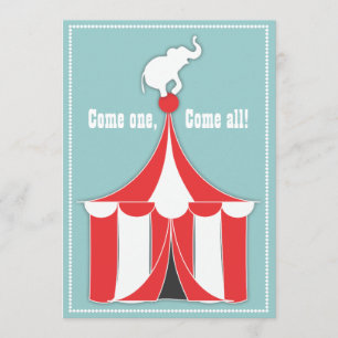 Circus Tent & Elephant Kids Birthday Party Invitation