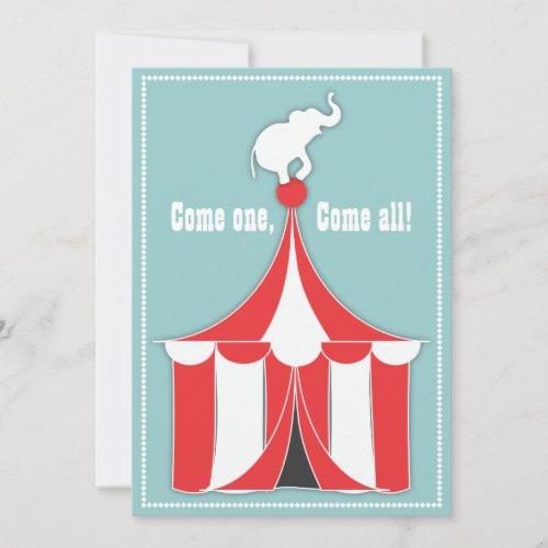 Circus Tent &amp; Elephant Kids Birthday Party Personalized Invite