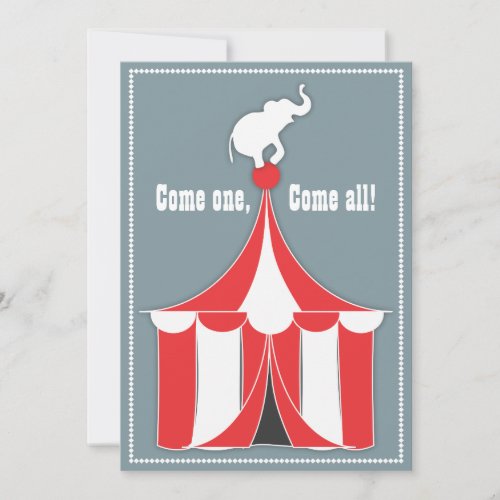 Circus Tent &amp; Elephant Kids Birthday Party Invitations