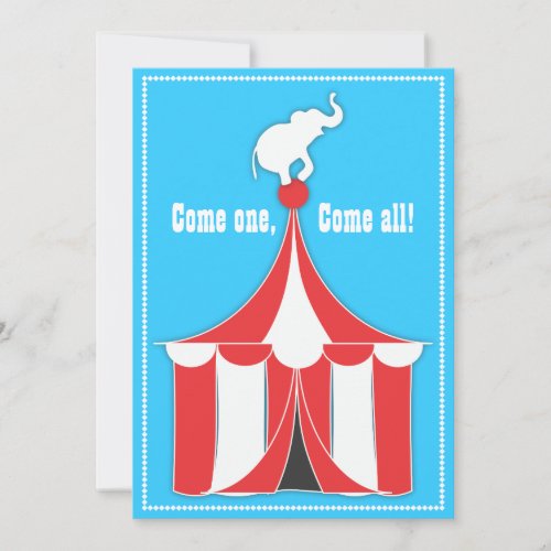 Circus Tent  Elephant Kids Birthday Party Invitation