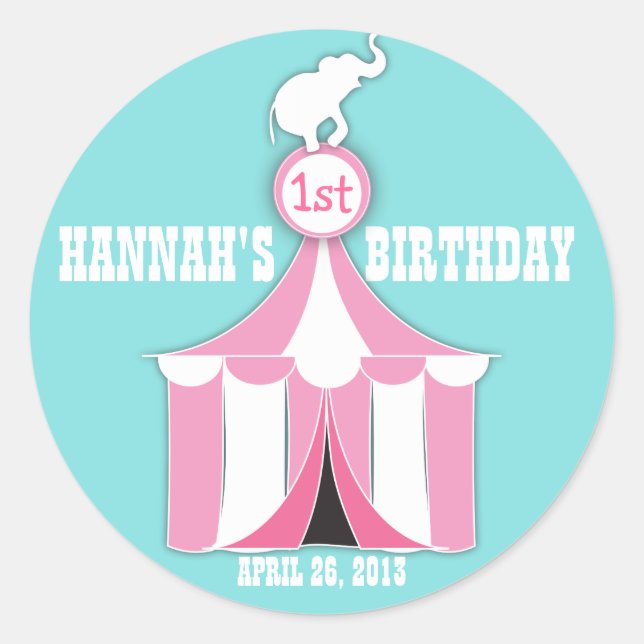 Circus Tent & Elephant Kids Birthday Party Sticker (Front)