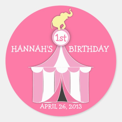 Circus Tent  Elephant Kids Birthday Party Sticker