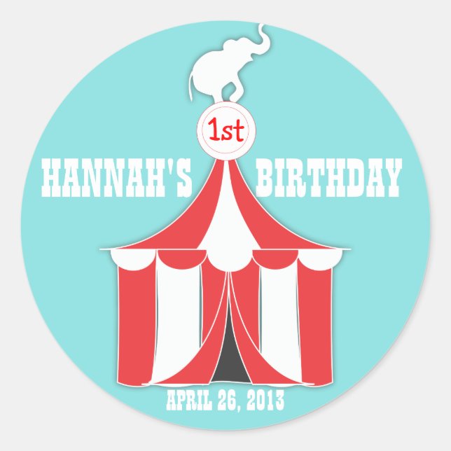 Circus Tent & Elephant Kids Birthday Party Sticker (Front)