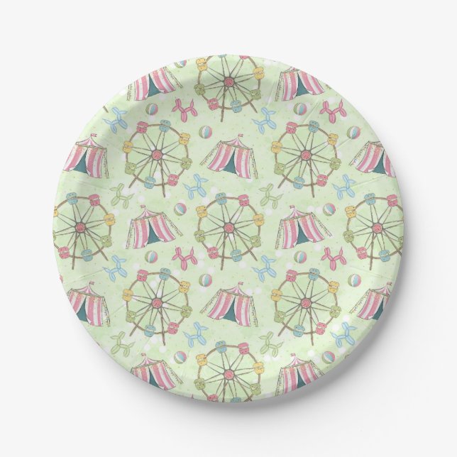 Circus Tent Ferris Wheel for Baby Paper Plates (Front)