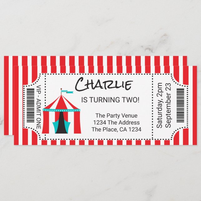 Circus Tent Novelty Ticket Personalized Invitation (Front/Back)