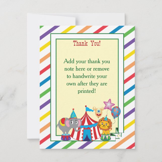 Circus Thank You Note Card (Front)