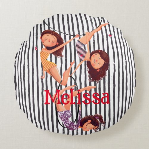 Circus Theme Acrobat Decor for Girls Kids Gymnast Round Pillow