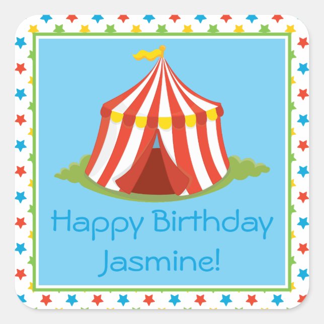 Circus Theme | Big Top Tent | Personalized Square Sticker (Front)