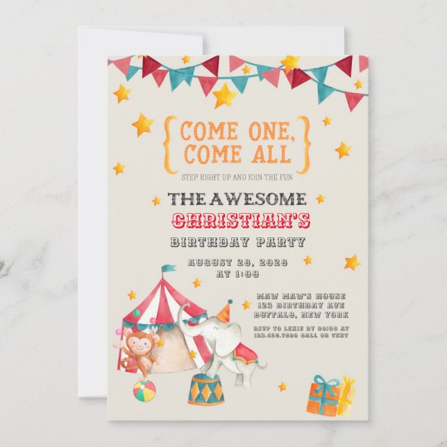 Circus Theme Birthday Party Invitation (Front)