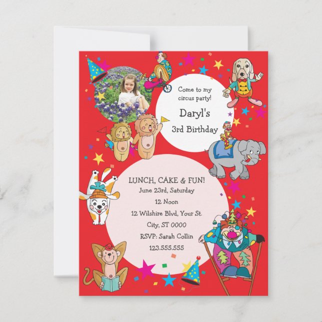 Circus Theme Children's Birthday Party Invitation (Front)
