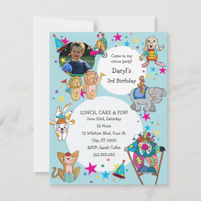 Circus Theme Children's Birthday Party Invitation (Front)