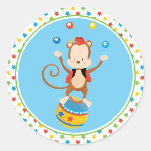 Circus Theme   Circus Monkey   Juggling Classic Round Sticker