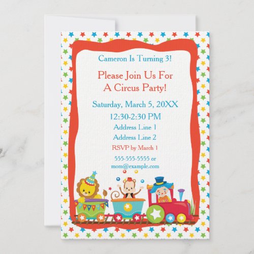 Circus Theme  Circus Train  Circus Party Invitation