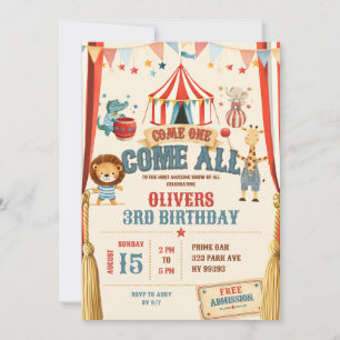 Circus Theme Come One Come All Birthday Invitation