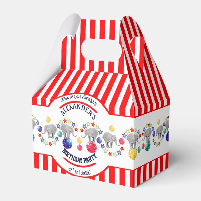 Circus Theme Elephant Birthday Party Favor Boxes (Front Side)