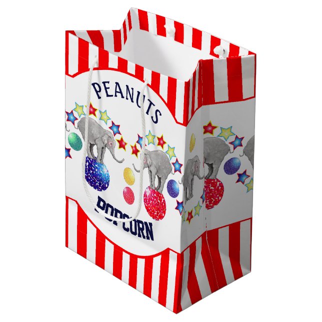 Circus Theme Elephant Birthday Party Medium Gift Bag (Front Angled)