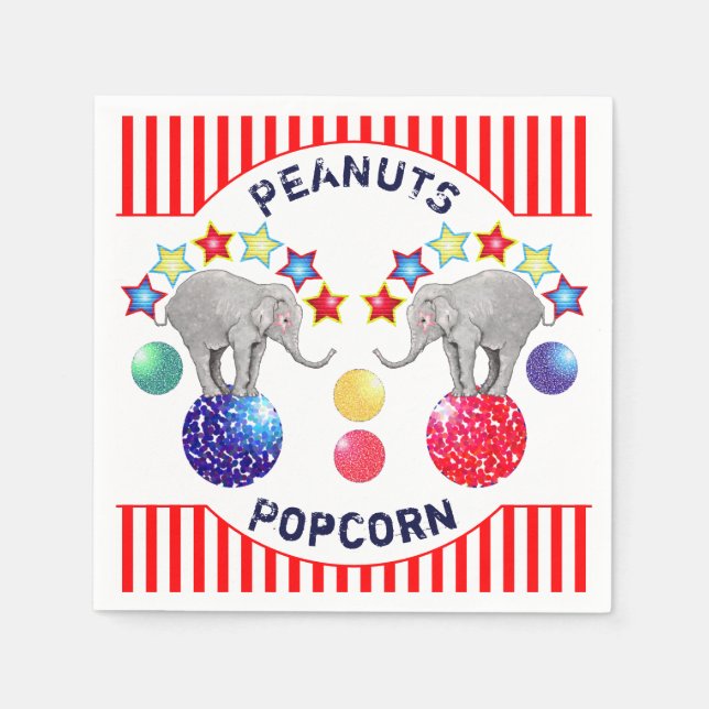 Circus Theme Elephant Birthday Party Treat Napkins (Front)