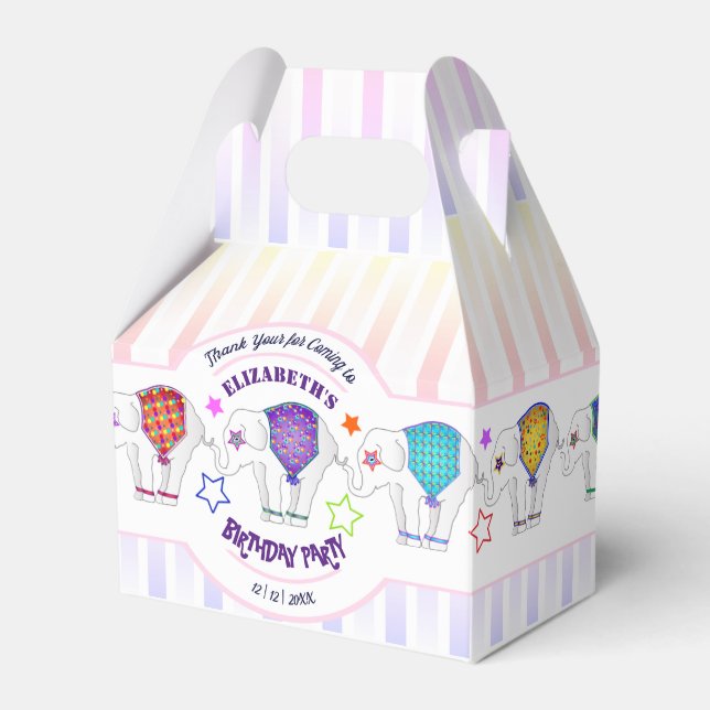 Circus Theme Elephant Girl Birthday Party Favor Boxes (Front Side)