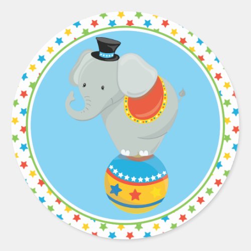 Circus Theme  Elephant on Circus Ball Classic Round Sticker