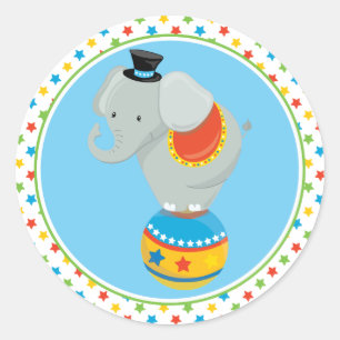 Circus Theme Elephant on Circus Ball Classic Round Sticker