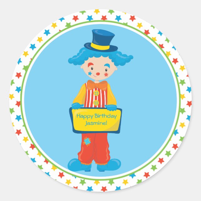 Circus Theme | Funny Clown | Personalized Classic Round Sticker (Front)