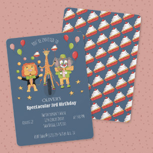 Circus Theme Kid Birthday Dark Blue Invitation