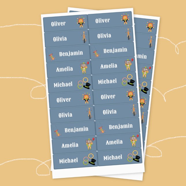 Circus Theme Kids Waterproof Labels (Circus theme kids waterproof labels .)