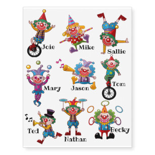 Circus Theme Party Temporary Tattoos Kids Names