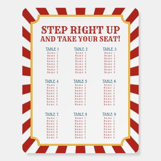 Circus Theme Seating Chart Board (Front)