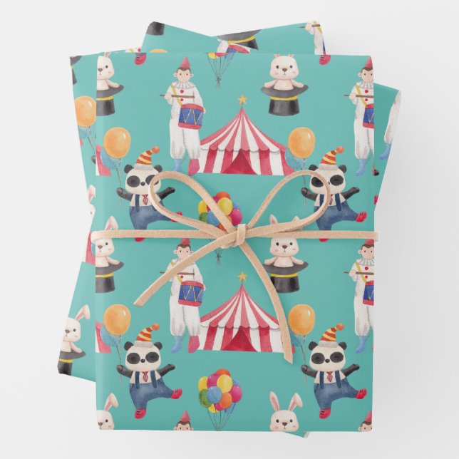 Circus Theme Wrapping Paper Flat Sheet Set of 3 (In situ)