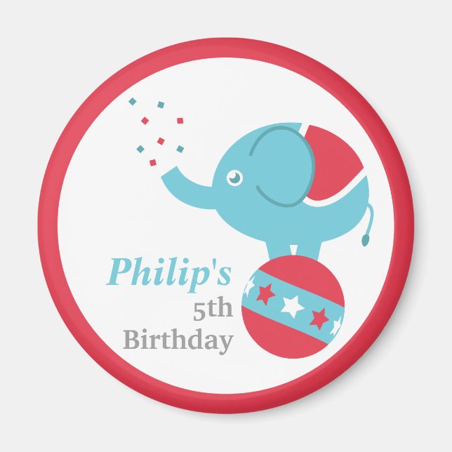 Circus Themed Birthday Party Favor with Elephant Magnet (Front)