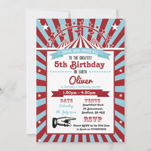 Circus themed birthday party invitation