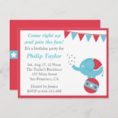 Circus Themed Birthday Party with Cute Elephant Invitation (Front/Back)