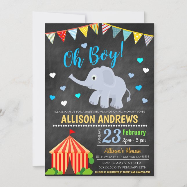 Circus Themed Boy Baby Shower Invitation (Front)