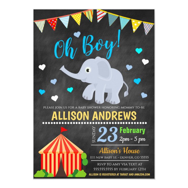 Circus Themed Boy Baby Shower Invitation