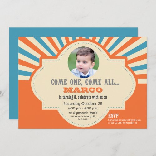 Circus Themed  Custom Photo  Birthday Invitation