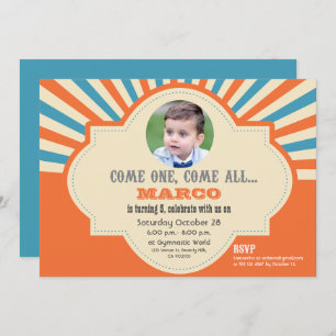 Circus Themed Custom Photo Birthday Invitation