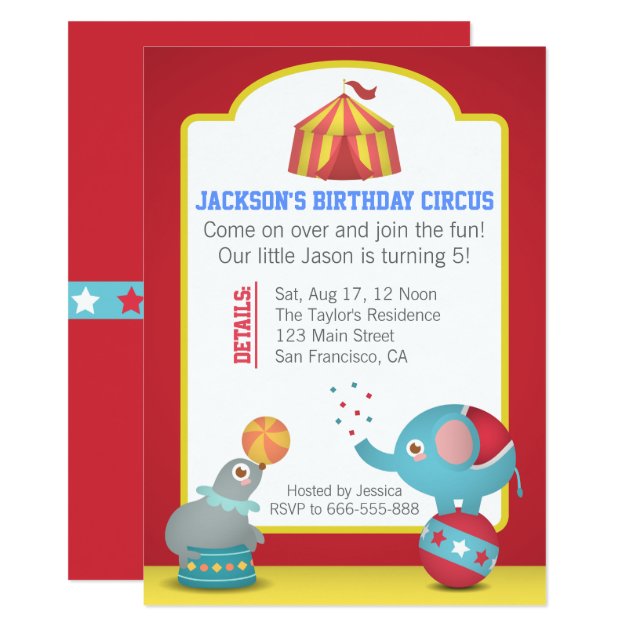 Circus Themed Fun Birthday Party With Cute Animals Invitation