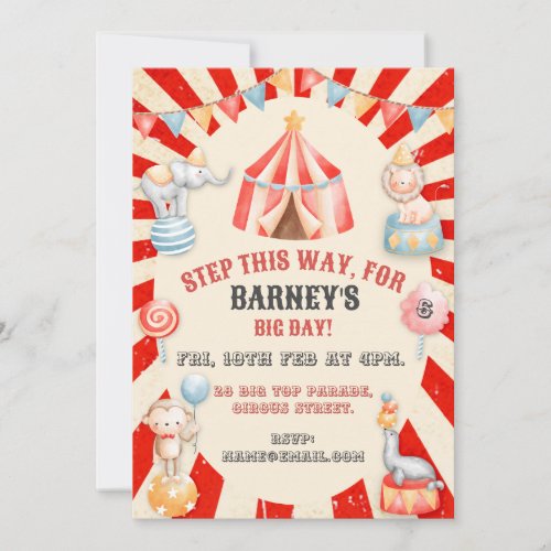 Circus Themed Kids Birthday Party Invitation