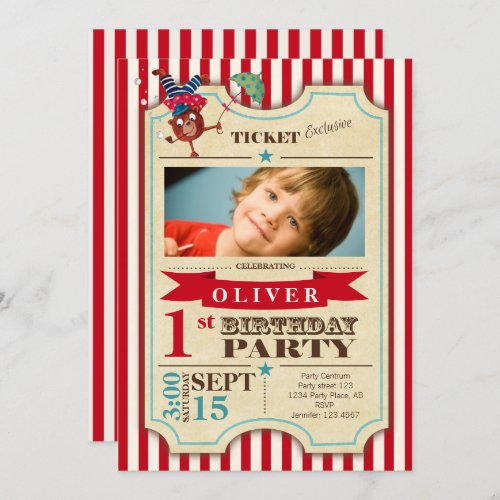 Circus Ticket 1 st Birthday  more addres space  Invitation