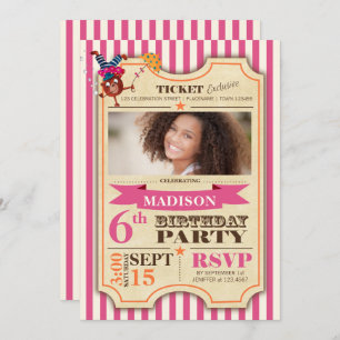 Circus Ticket Birthday Girl Party Invitation